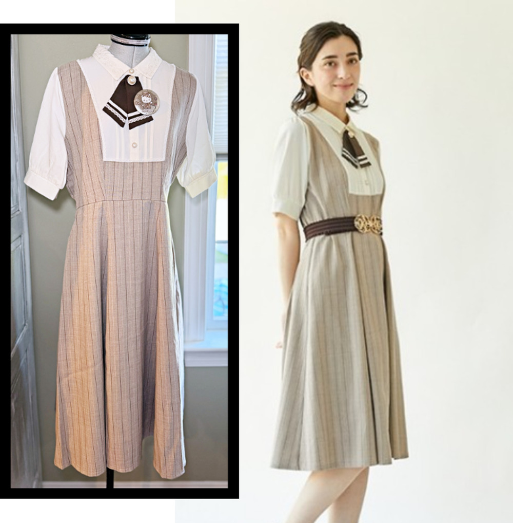 Axes Femme Tie-attached Layered Striped Dress JFashion Himekaji Girly Kei Size M